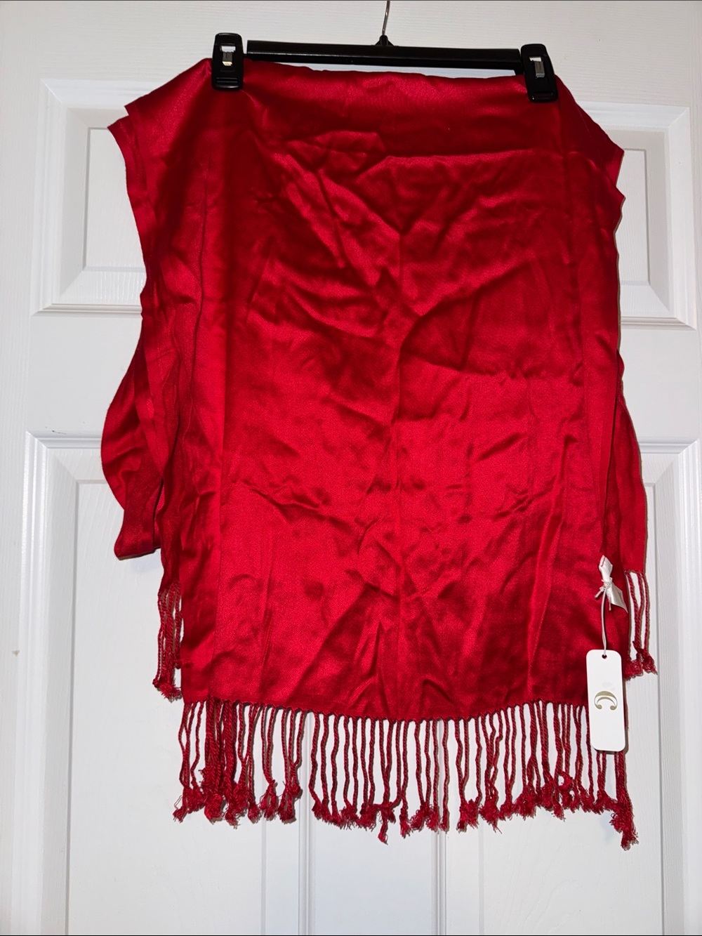 NWT Red Rayon Fringe Scarf - Soft Lightweight Wrap Layer Fall Cozy